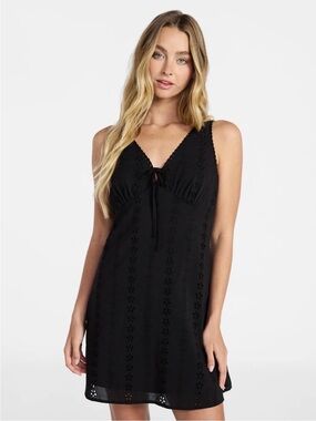 Black Eyelet V-Neck Sleeveless Mini Dress